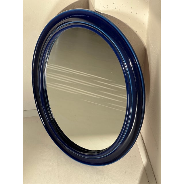 1970s Oval Wall Mirror with Blue Ceramic Frame, 1970s For Sale - Image 5 of 7