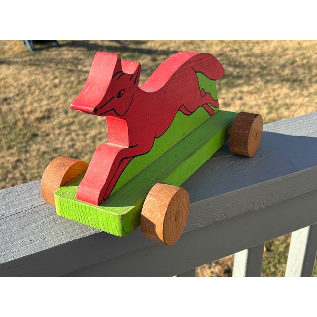 Farmhouse Early 20th C. Artisan Hand-Carved + Painted Wooden Red Fox Wheeled Toy For Sale - Image 3 of 11