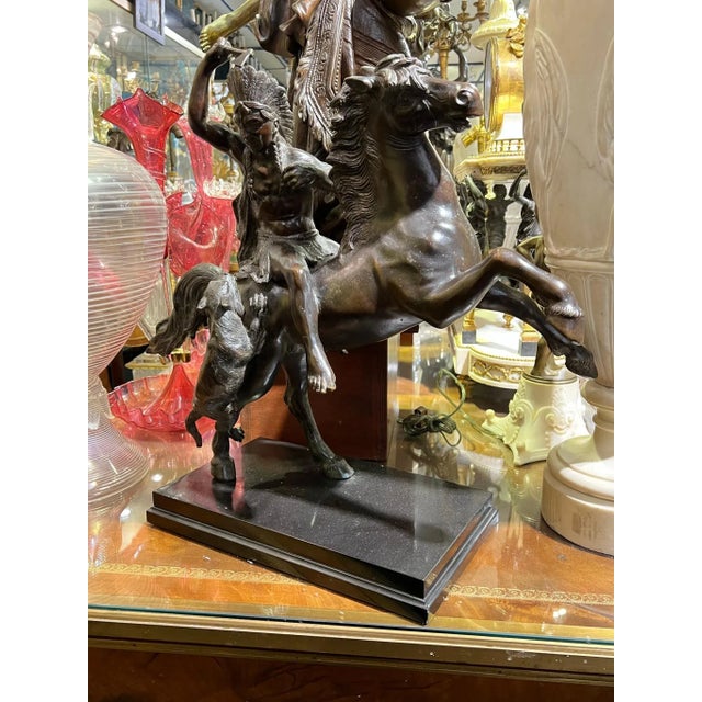 Bronze Bronze Sculpture of american Indian Fighting Off Mountain Lion For Sale - Image 8 of 12