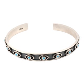 Turquoise Evil Eye Sterling Silver Cuff Bangle Bracelet For Sale