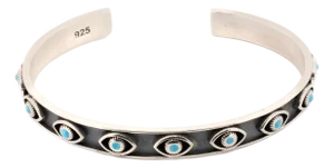 Turquoise Evil Eye Sterling Silver Cuff Bangle Bracelet
