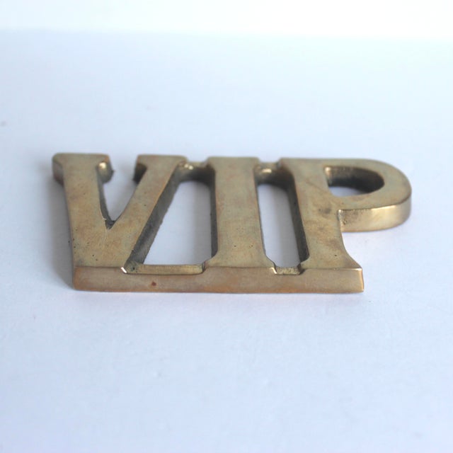 Mid-Century Modern Vintage Brass VIP Paper Weight For Sale - Image 3 of 5