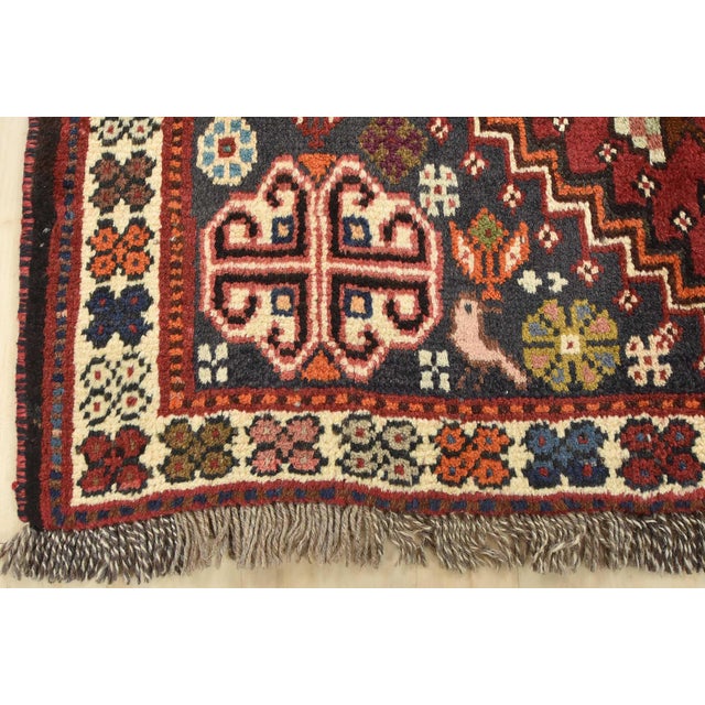 Shiraz Rug 3'5'' X 4'10'' Red Wool Vintage Tribal Hand-Knotted Oriental Carpet For Sale - Image 10 of 12