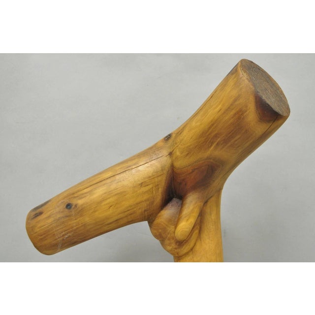 Vintage Mid Century Modern 19" Male Nude Abstract Solid Carved Wood Sculpture For Sale - Image 4 of 16