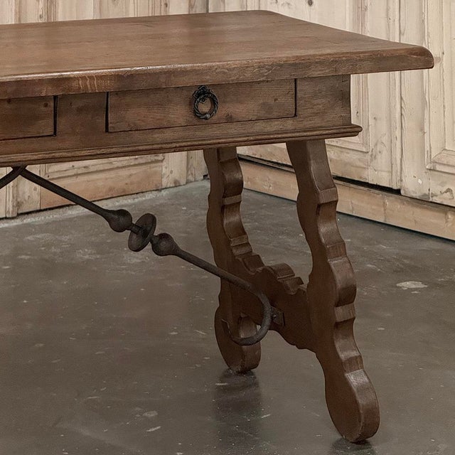 Vintage Spanish Style Two-Drawer Writing Table With Hand-Forged Iron Supports For Sale - Image 11 of 18