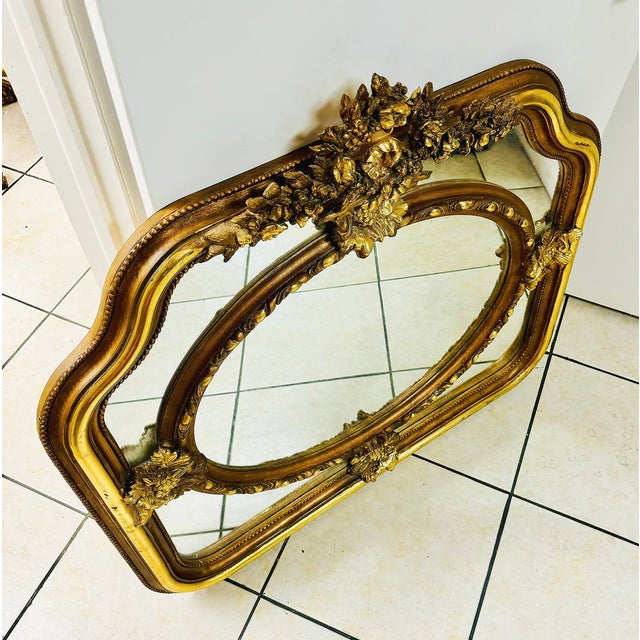 1990s Baroque Style Vintage Gold-Copper Wall Mirror For Sale - Image 5 of 9