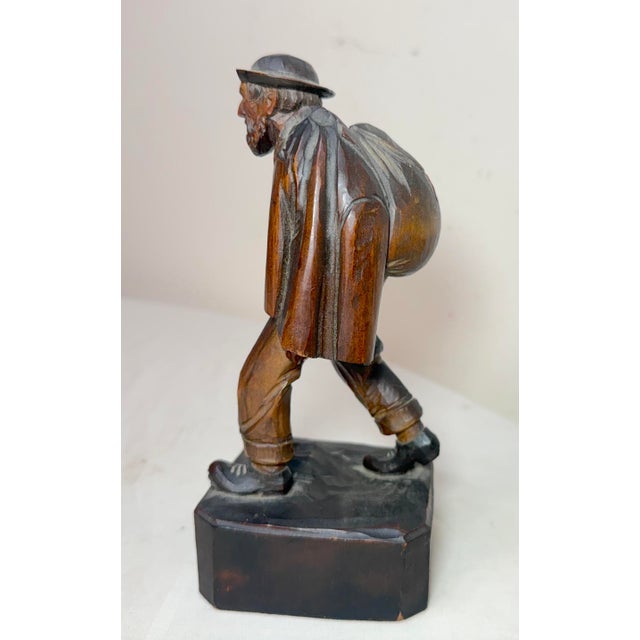 Wood Finely Carved Antique 19th Century German Man Hobo Bum Wood Sculpture Statue For Sale - Image 7 of 12