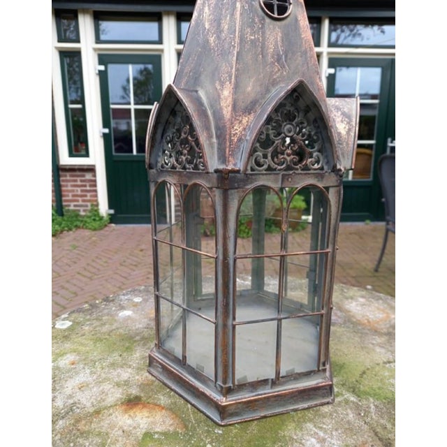 Metal Vintage Cathedral Lantern, 1980s For Sale - Image 7 of 11