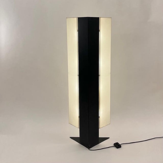 Accademia Floor Lamp in Black Structured Steel and White Jersey Fabric by Cini Boeri for Artemide, Italy, 1978 For Sale - Image 10 of 15