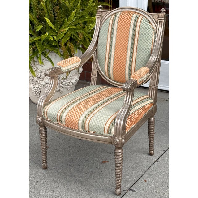 Wood Dessin Fournir Louis XVI Giltwood Arm Chair W Cut Velvet For Sale - Image 7 of 10