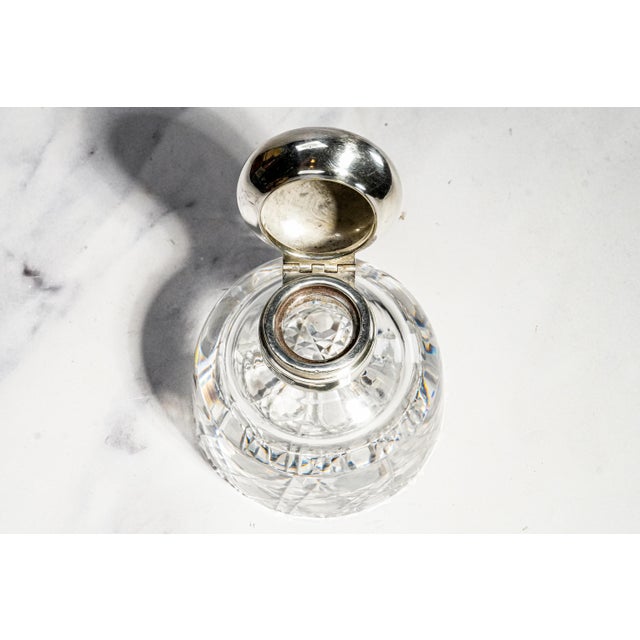 Beautiful Large Antique English Edwardian Sterling Silver Cut Crystal Hobnail Paperweight Desk Inkwell Home Decor For Sale In New York - Image 6 of 16