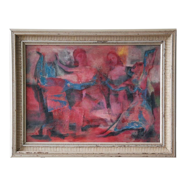Joseph Wolins Figurative Abstract Oil on Board, United States, circa 1960 For Sale