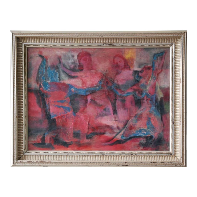 Joseph Wolins Figurative Abstract Oil on Board, United States, circa 1960 For Sale