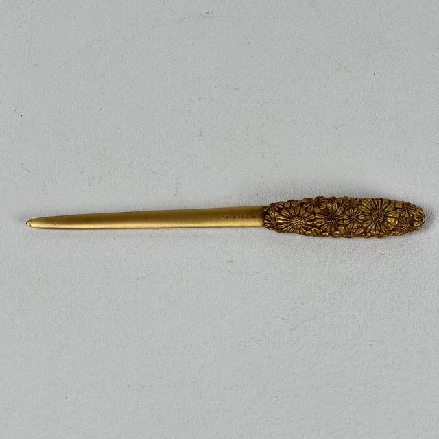 Vintage Karen Callan Handcrafted Brass Letter Opener With Flowers Design, Signed For Sale In New York - Image 6 of 7