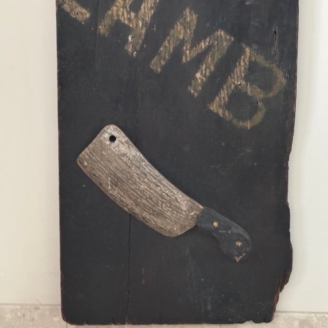 Exquisite 20th Century Wood Butcher Shop Large Tombstone Trade Sign Advertising Beef, Veal, Pork, Lamb For Sale - Image 4 of 17