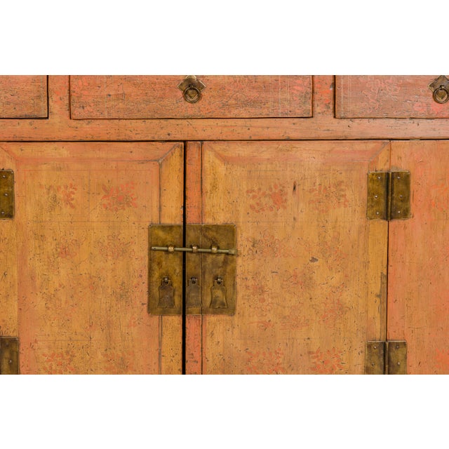 Qing Dynasty Painted Sideboard with Distressed Patina, Three Drawers, Two Doors For Sale - Image 10 of 12