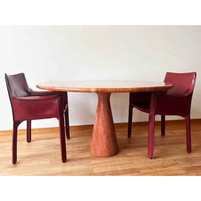 Postmodern Angelo Mangiarotti Travertine Salmon Dining Table w/ Pedestal Base For Sale - Image 13 of 15