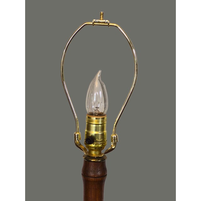Wood Late 20th Century Faux Bamboo Fruitwood Burlwood Canterbury Style End Table Floor Lamp W/Shade For Sale - Image 7 of 11