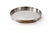 Round serving tray in stainless steel with a low, straight edge and two curved handles. The understated shape and finely...