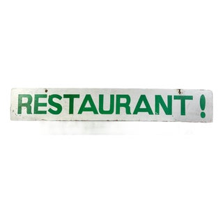 Large Vintage Double Sided "Restaurant" Wooden Sign in Green Font For Sale