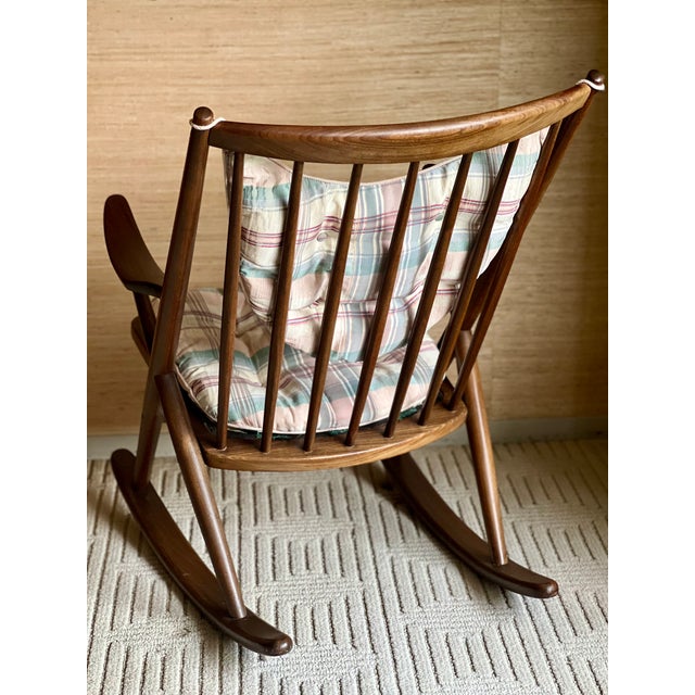 Mid-Century Modern Model 182 Teak Rocking Chair by Frank Reenskaug for Bramin – Original Plaid Cushions For Sale - Image 12 of 12