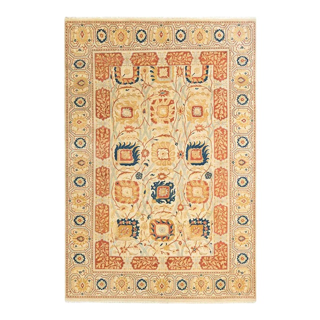 Mogul Collection Hand-Knotted Area Rug - Ivory 6' 1" x 9' 1" For Sale