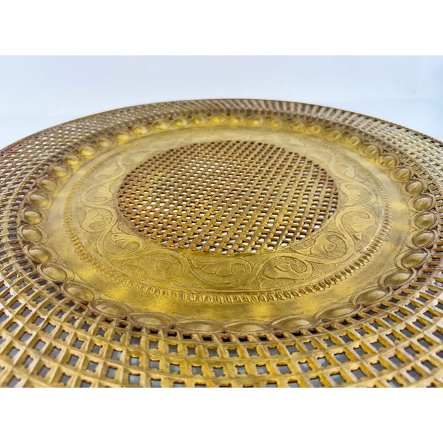 Metal Vintage Large Pierced Brass Decorative Wall Tray For Sale - Image 7 of 11