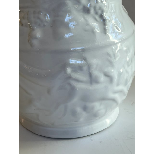English Loucarte Embossed White Pitcher Stag Hunt and Dog Handle For Sale - Image 3 of 5