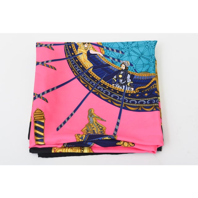 Hermès 1970s Vintage Silk Hermes Scarf "Les Bissone De Venice" Hot Pink, Turquoise, Gold, Black, Gray, Purple For Sale - Image 4 of 11