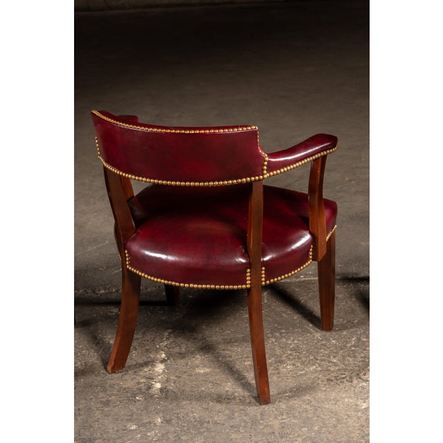 Vintage Set of Four Nailhead Trim Barrel-Back Leather Armchairs in Oxblood For Sale - Image 11 of 12