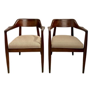 Pair of 1960s Gold Desk & Safe Co. Sculpted Wood Mid-Century Armchairs For Sale