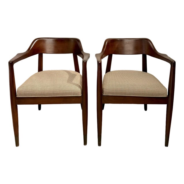 Pair of 1960s Gold Desk & Safe Co. Sculpted Wood Mid-Century Armchairs For Sale