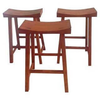 Tibetan Wooden Stools - Set of 3 For Sale