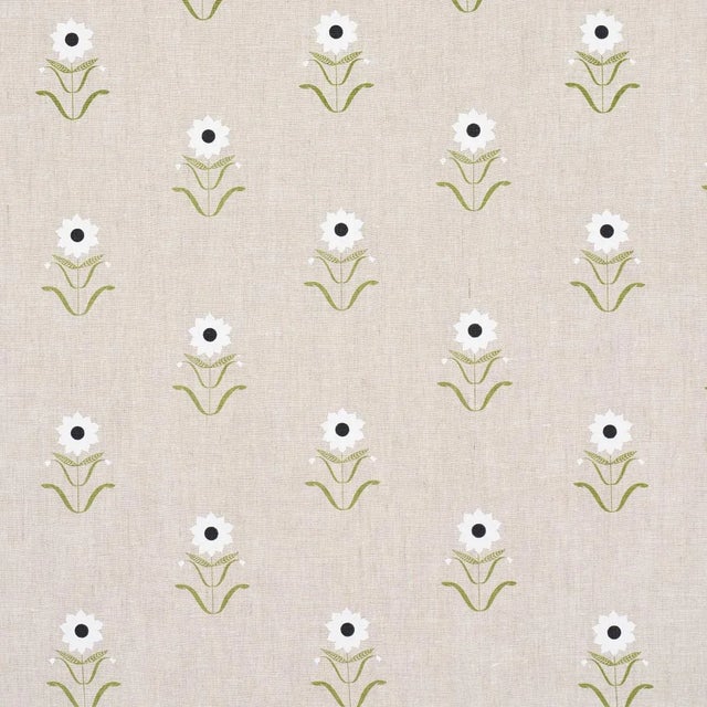 Schumacher x Peg Norriss Forget Me Nots Fabric In White On Linen For Sale