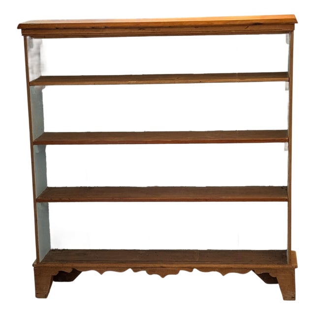 19th Century Pine Open Bookcase With Painted Blue Interior For Sale