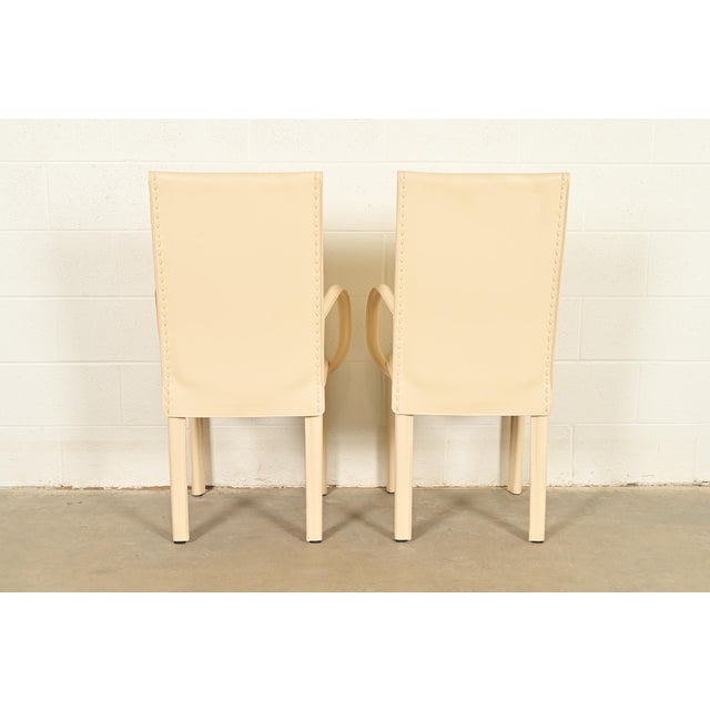 Mario Bellini Style Italian Modern Cream Leather Wrapped High Back Dining Chairs, Set of Eight For Sale - Image 13 of 14