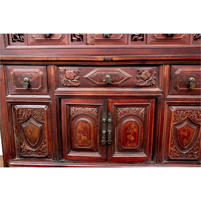19th Century Carved Chinese Wedding Cabinet For Sale - Image 10 of 18