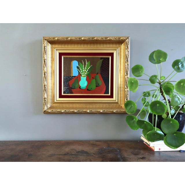 Mid-Century Modern Mid-Century Modern 'Lily of the Valley With Pears' Vintage Original Still Life Oil Painting by Swedish Artist Eric Cederberg (1897-1984), Framed For Sale - Image 3 of 12