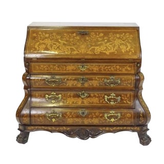 Antique Dutch Floral Marquetry Bureau in Burr Walnut, 1750 For Sale