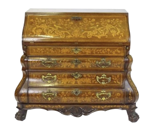 Antique Dutch Floral Marquetry Bureau in Burr Walnut, 1750