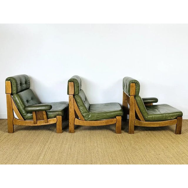 Modular Scandinavian Sofa in Green Leather, 1960s, Set of 3 For Sale - Image 4 of 11