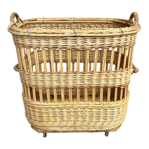 Vintage French Wicker Baker's Basket Cart on Wheels