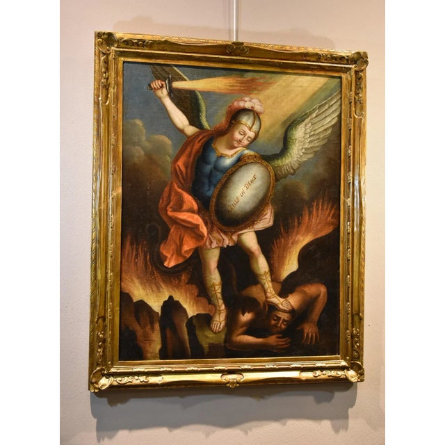 Juan Pedro López, Saint Michael the Archangel, 1760, Oil on Canvas, Framed For Sale - Image 15 of 17