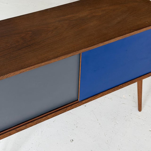 Wood 1970s Painted Danish Sliding Door Cabinet For Sale - Image 7 of 9