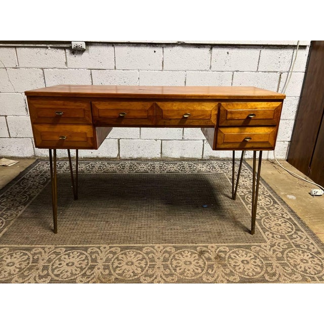 Mid-Century Modern Floating Desk by Aristo-Bilt Furniture. It features solid wood , 3 drawers with dovetail joint...