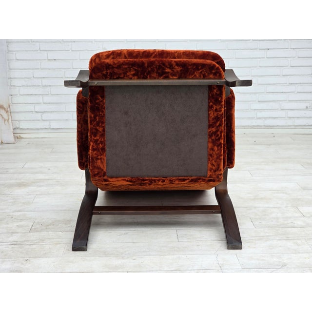Danish Lounge Chair in Velour and Bent Oak, 1970s For Sale - Image 11 of 18