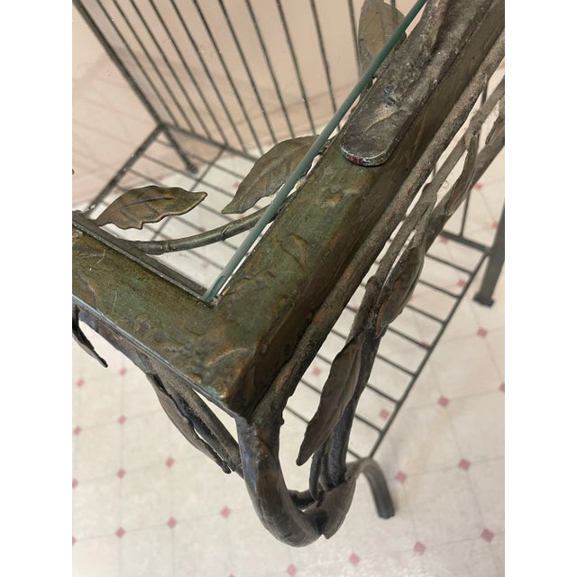 Metal Vintage Designer Faux Bois Iron & Glass Etagere For Sale - Image 7 of 11