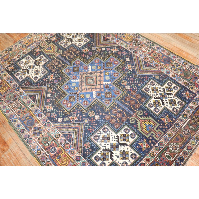 Vintage Navy Persian Square Accent Rug - 5'2" x 6'2" For Sale In New York - Image 6 of 9