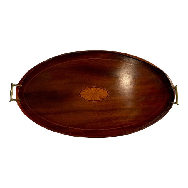 Antique, Large, Mahogany English Tray, Inlay With Decorative Inlay For Sale