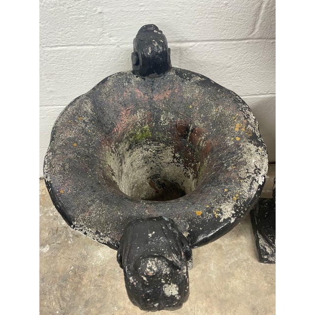 Pair of Large 31" Mid-Century Cast Stone Campana Garden Urns - Asheville Estate Rescue For Sale - Image 9 of 12